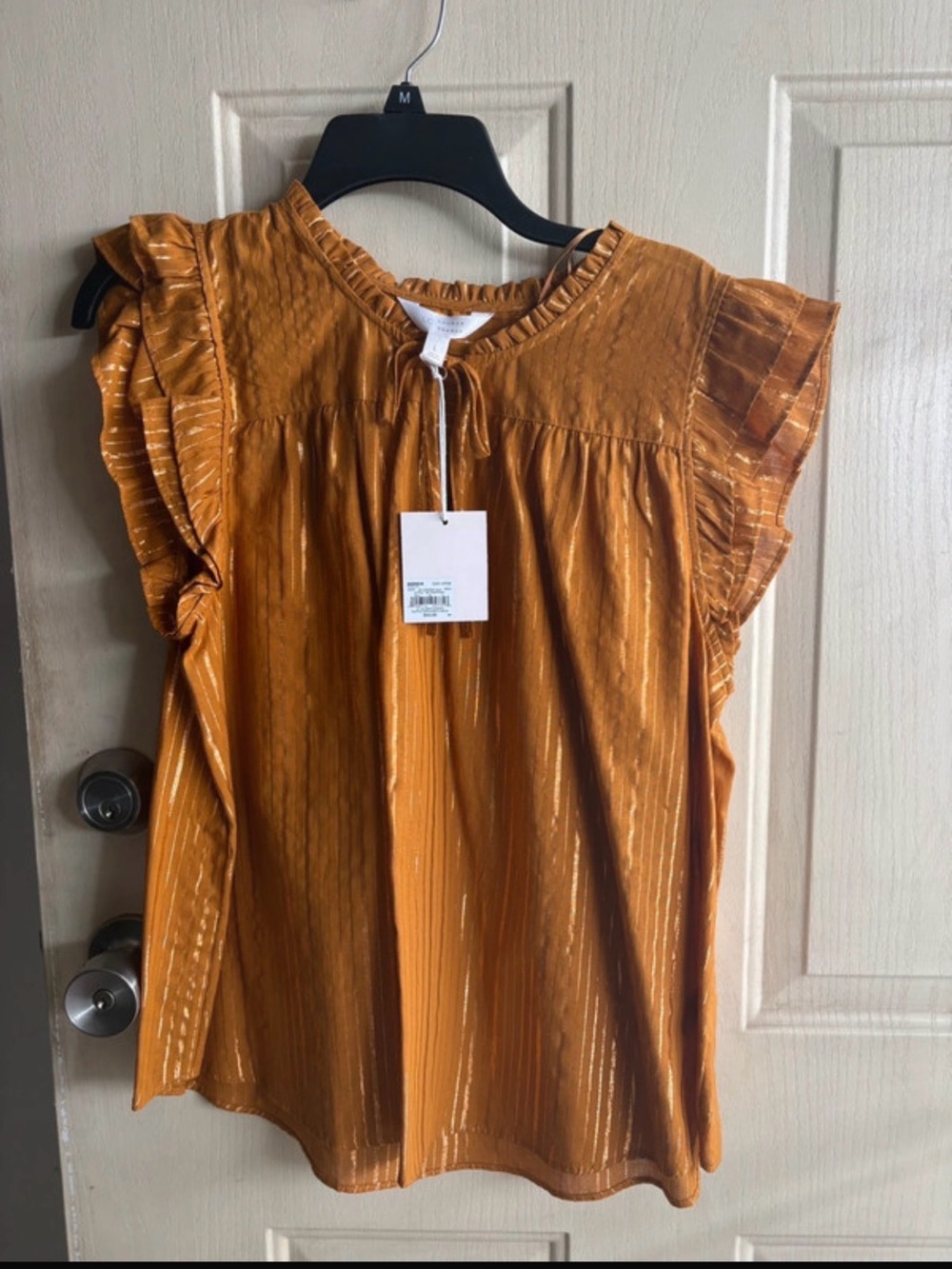 LC Lauren Conrad Mustard Ruffle Sleeve Blouse